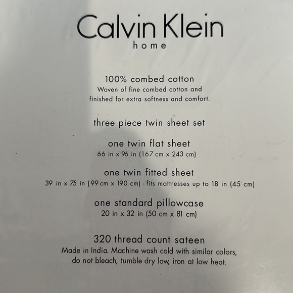 CalvinKlein 100% combed cotton 3 pc TWIN sheet set 320 thread count sateen - Picture 3 of 3